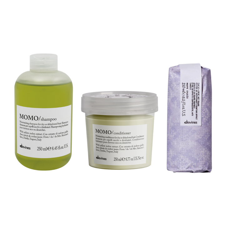 Davines MOMO Shampoo + Conditioner + Blow Dry Primer Trio | Lightweight Hydration & Heat Protection
