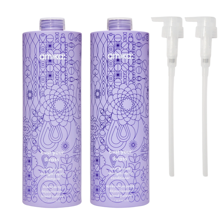 Amika Bust Your Brass Cool Blonde Repair Shampoo + Conditioner 1000ml Duo