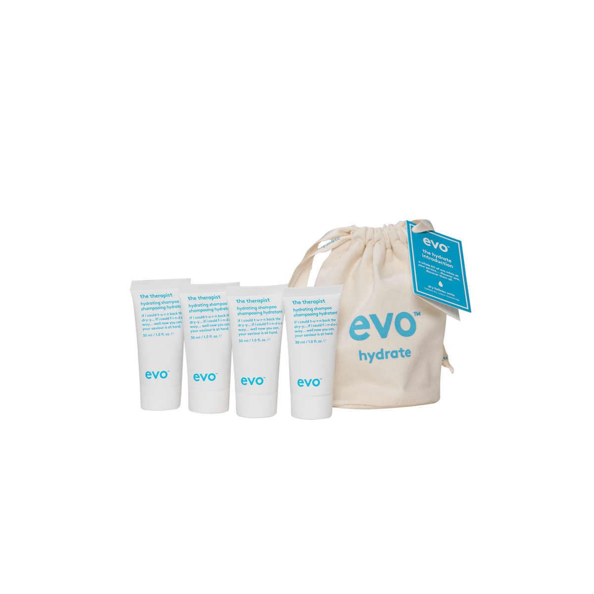 EVO Mane Introduction Hydrate Travel Pack Holiday 2026 — The Therapist Shampoo, Conditioner, The Great Hydrator Mask and Head Mistress Cuticle Sealer minis