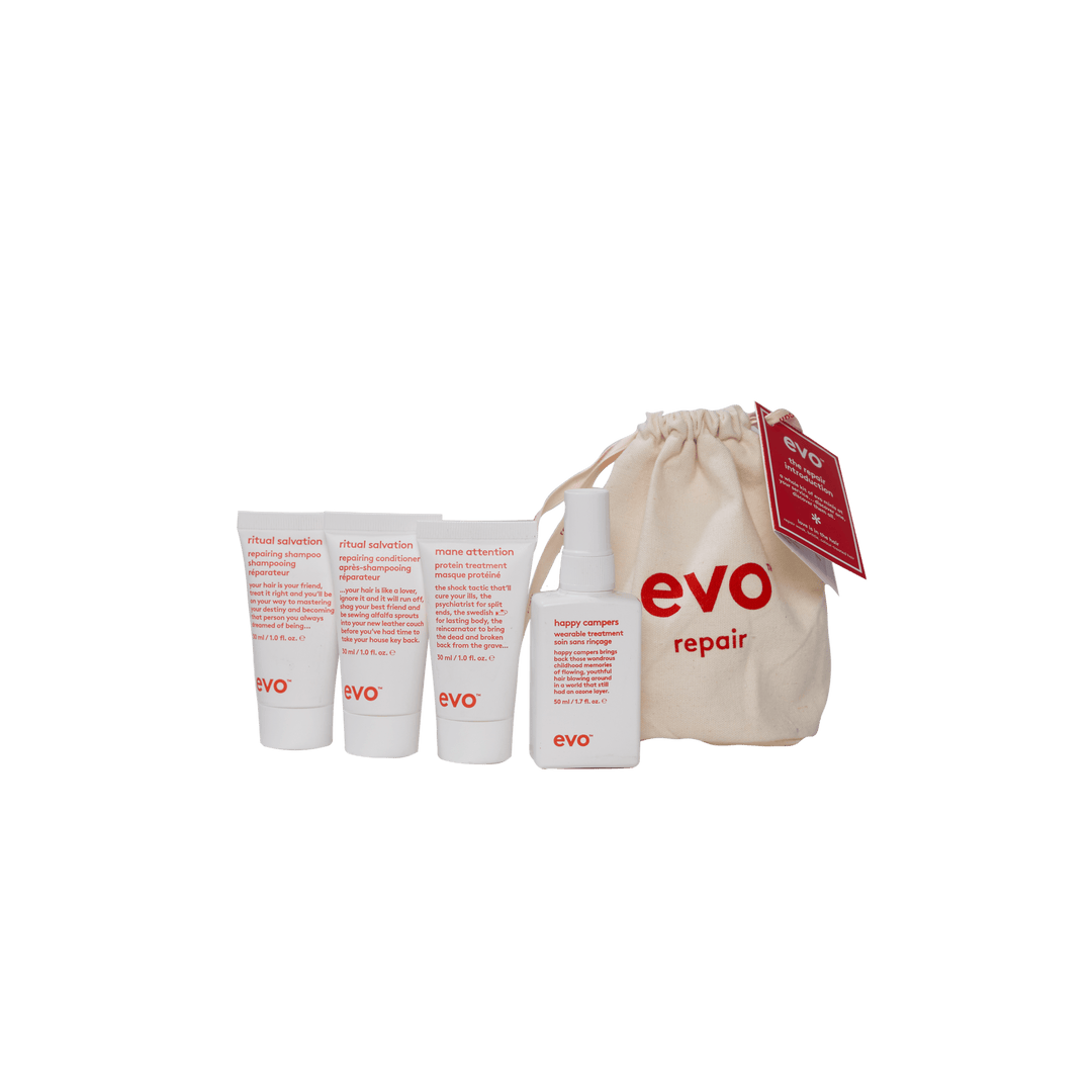 EVO Mane Introduction Repair Travel Pack Holiday 2026 — Ritual Salvation Shampoo, Conditioner, Happy Campers and Mane Attention Protein Treatment minis