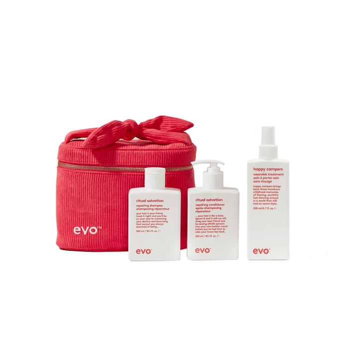 EVO The Vanity Repair Holiday 2026 gift set — Ritual Salvation Repairing Shampoo, Conditioner and Happy Campers Wearable Treatment