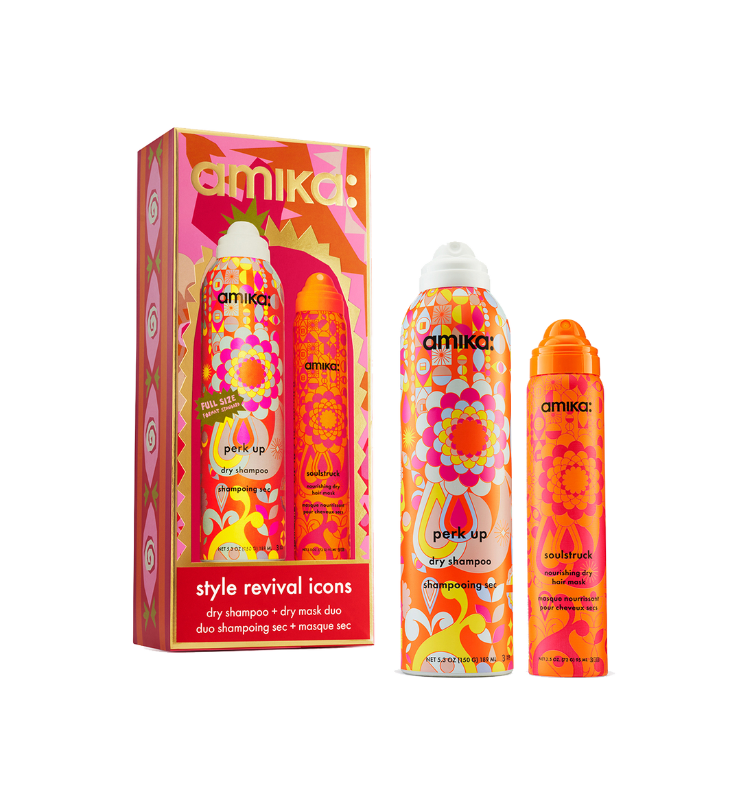 Amika Style Revival Icons Holiday 2026 gift set — Soulstruck Nourishing Dry Hair Mask 200 ml and Perk Up Dry Shampoo 189 ml