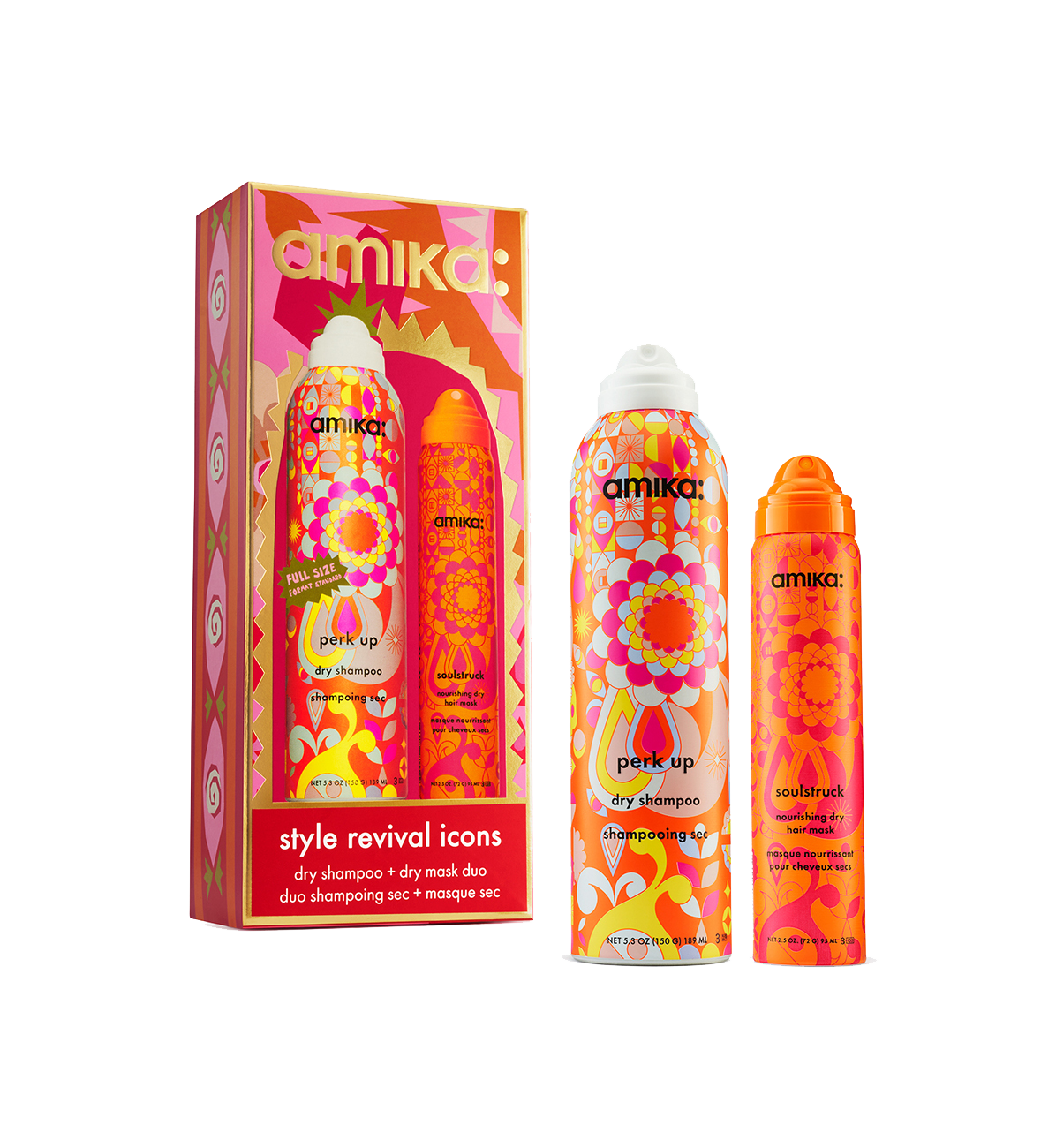 Amika Style Revival Icons Holiday 2026 gift set — Soulstruck Nourishing Dry Hair Mask 200 ml and Perk Up Dry Shampoo 189 ml