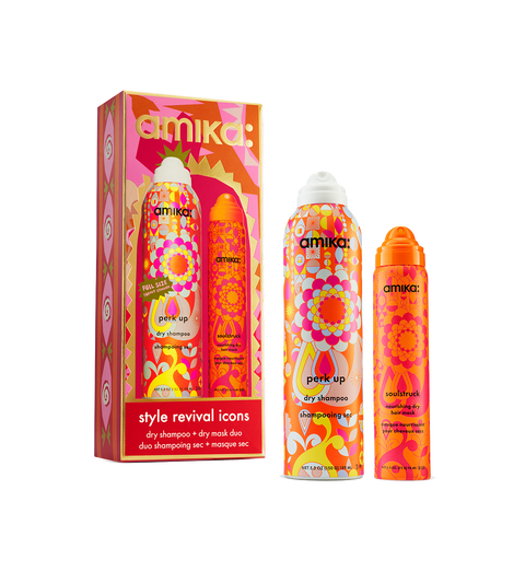 Amika Style Revival Icons Holiday 2026 gift set — Soulstruck Nourishing Dry Hair Mask 200 ml and Perk Up Dry Shampoo 189 ml