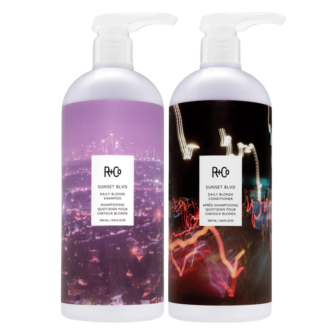 R+Co SUNSET BLVD Daily Blonde Shampoo &amp; Conditioner Duo 1000ml | Professional Blonde Brightening System