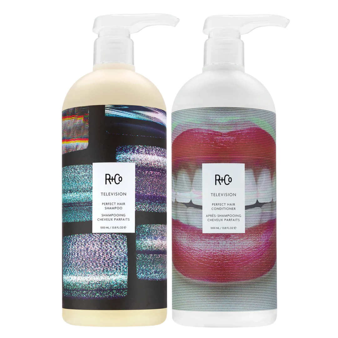 R+Co TELEVISION Perfect Hair Shampoo &amp; Conditioner Duo 1000ml | Professional Shine &amp; Body System