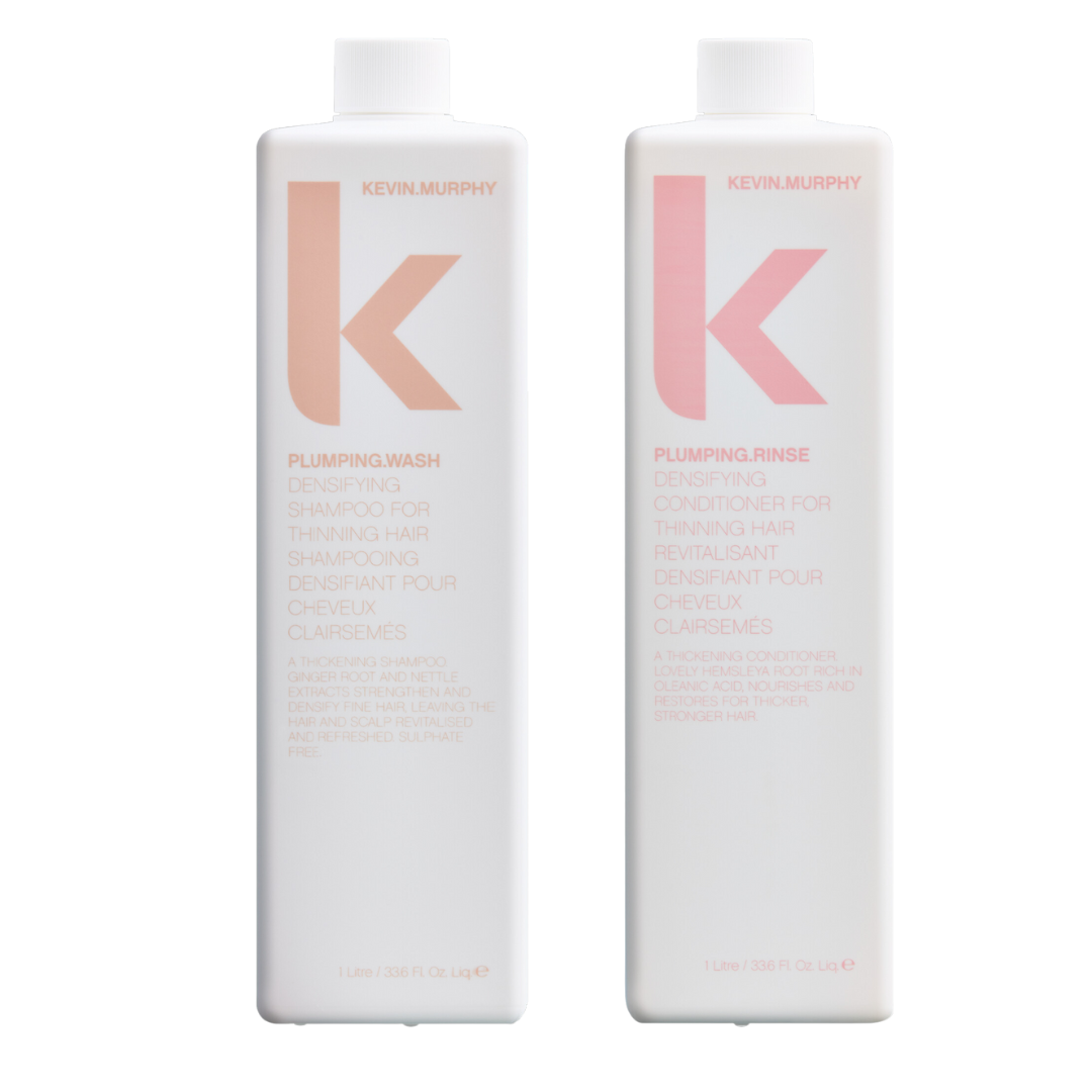 Kevin Murphy Plumping Wash + Rinse Pro Duo - Litre Densifying Set for Fine and Thinning Hair