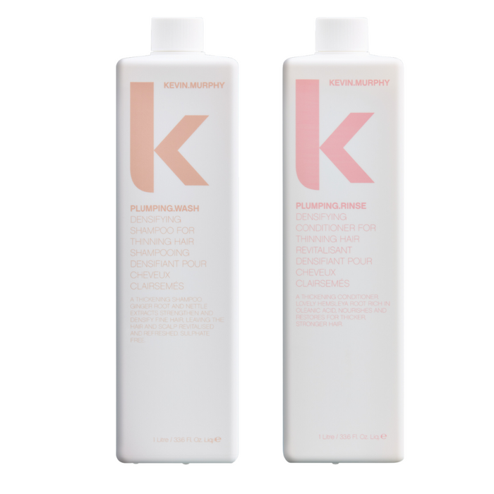 Kevin Murphy Plumping Wash + Rinse Pro Duo - Litre Densifying Set for Fine and Thinning Hair