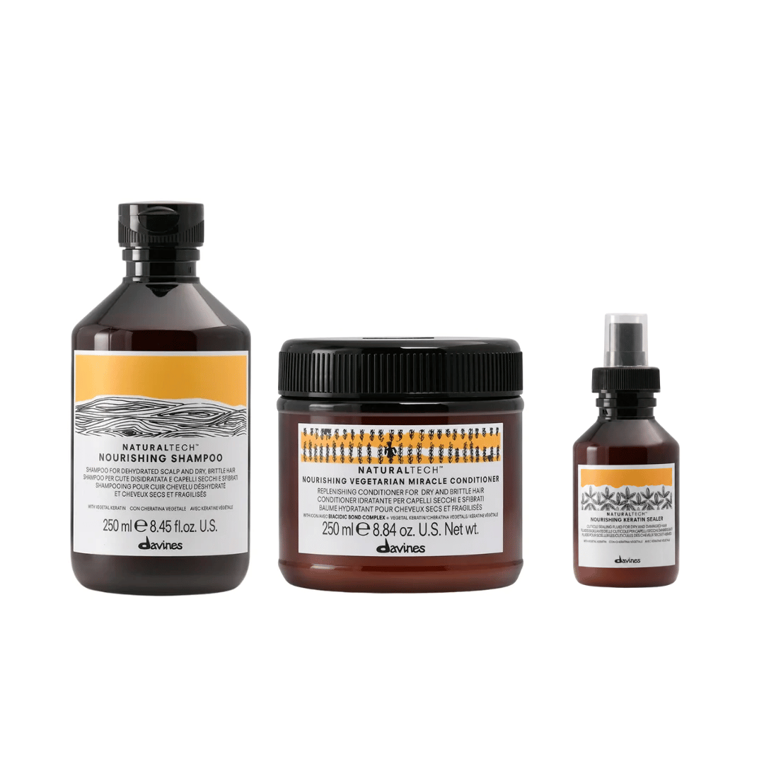 Davines NOURISHING Trio | Shampoo, Conditioner & Keratin Sealer for Fine Damaged Hair