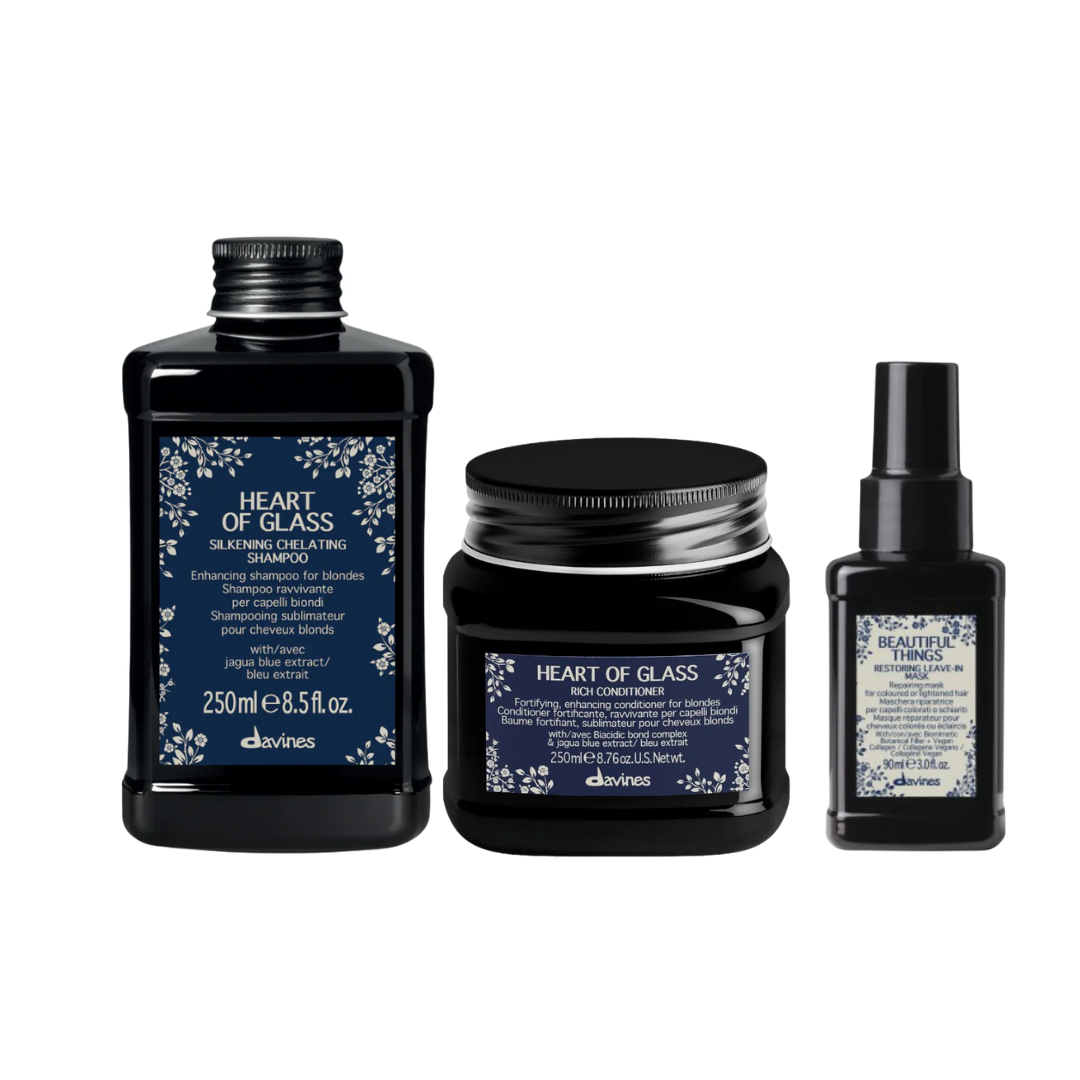 Davines Blonde Care Set | Heart of Glass Shampoo, Conditioner & Restoring Leave-In Mask