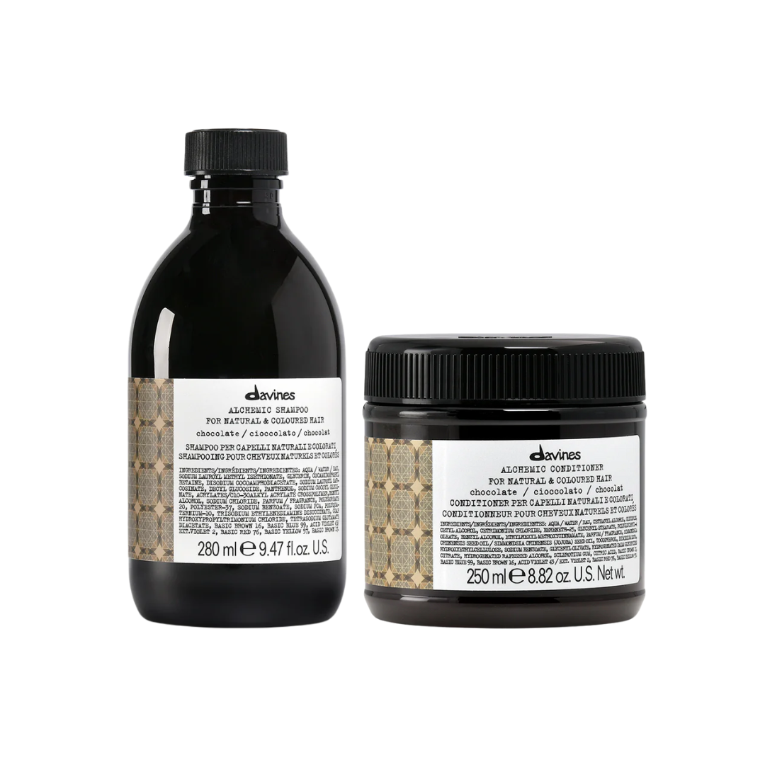 Davines ALCHEMIC Chocolate Shampoo & Conditioner Duo | Colour-Enhancing Duo for Dark Brown Hair