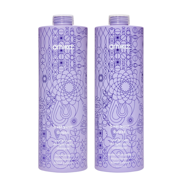 Amika Bust Your Brass 1000ml Duo | Cool Blonde Shampoo + Conditioner at Moda Salon
