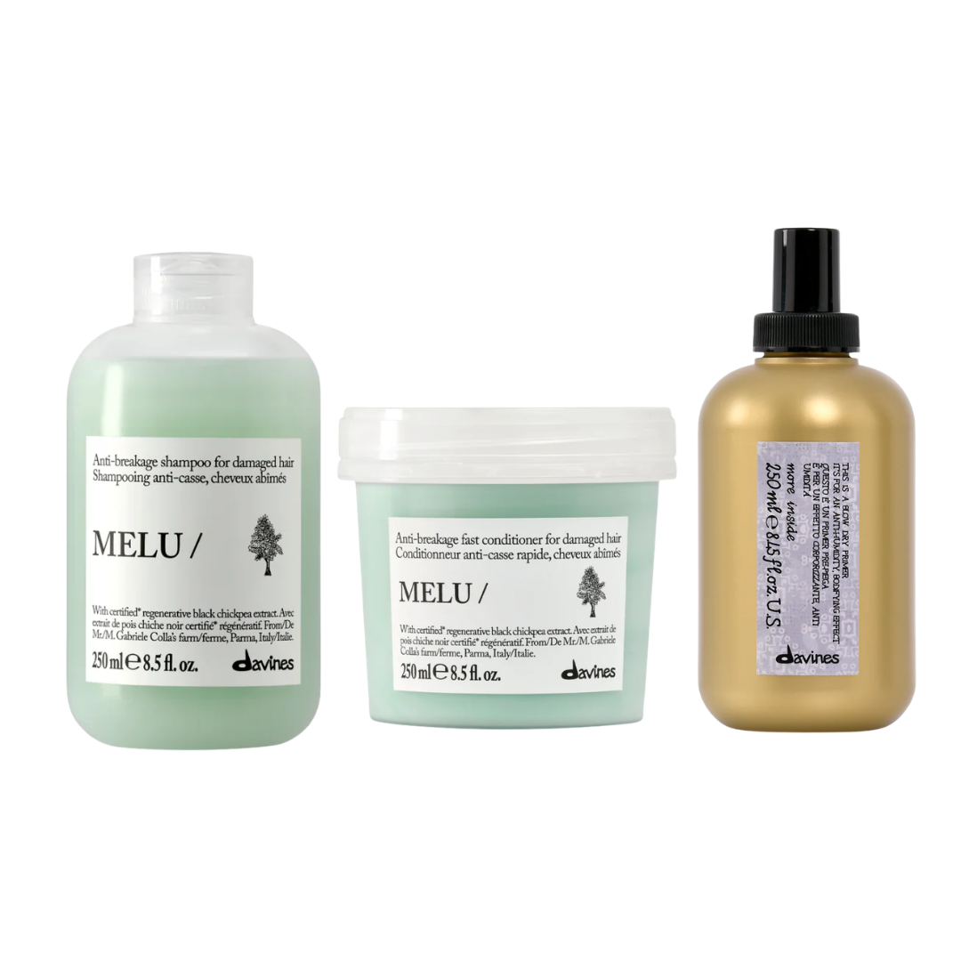 Davines Essential Blow Dry Set | MELU Anti-Breakage Routine with Blow Dry Primer Bundle