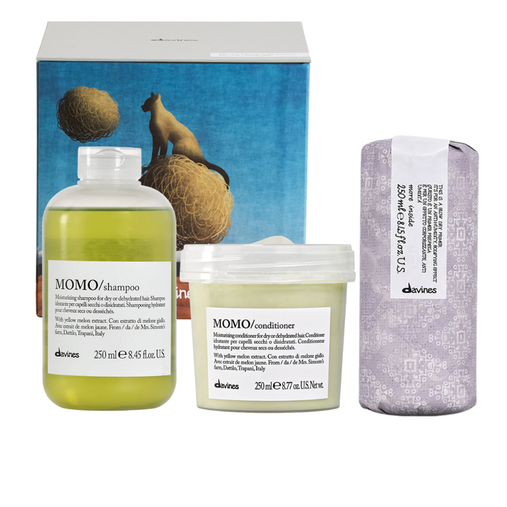 Davines MOMO Shampoo + Conditioner + Blow Dry Primer Trio | Lightweight Hydration & Heat Protection