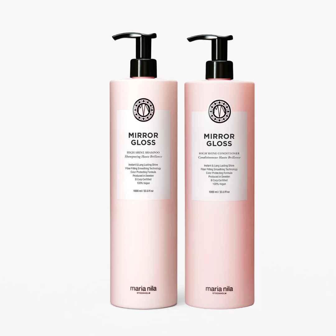 Maria Nila Mirror Gloss Shampoo & Conditioner Pro-Size Duo - Litre Shine Set for Dull, Frizzy Hair