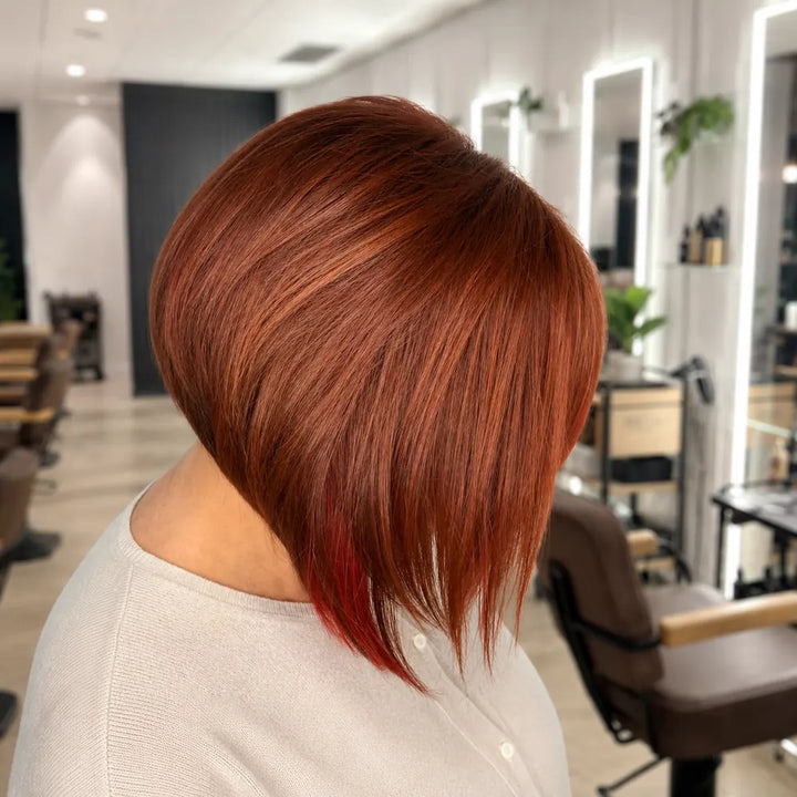 Chin length copper brown bob haircut