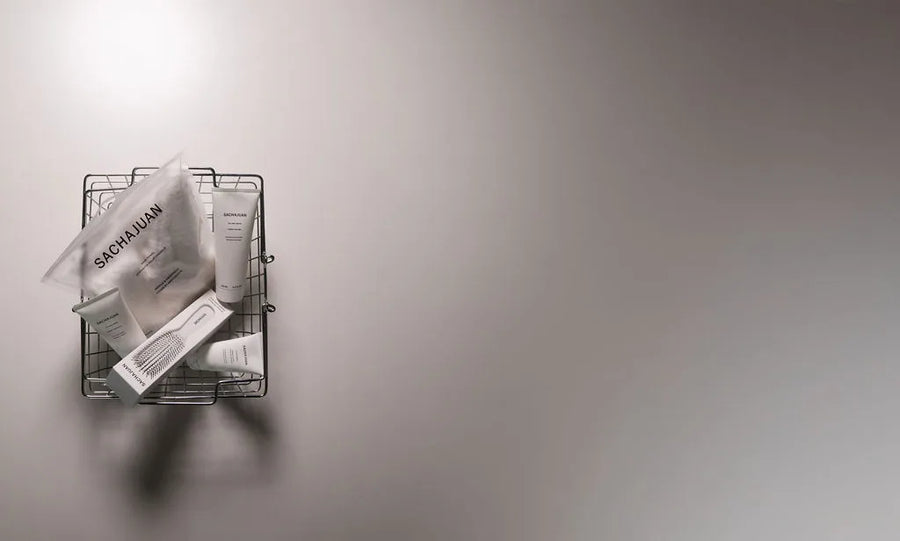 Moda Salon Sachajuan products in a wire basket