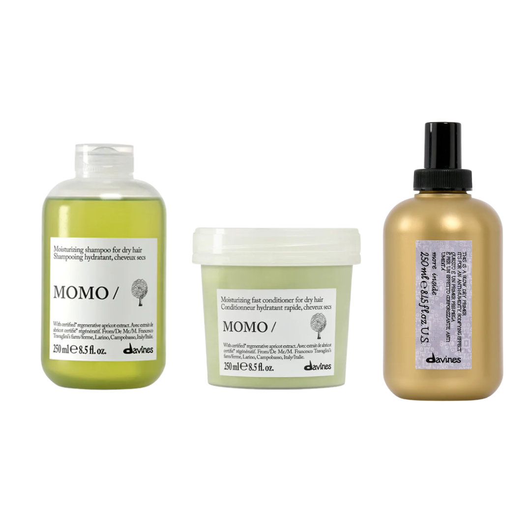 Davines MOMO Shampoo + Conditioner + Blow Dry Primer Trio | Hydration &amp; Blowout Bundle