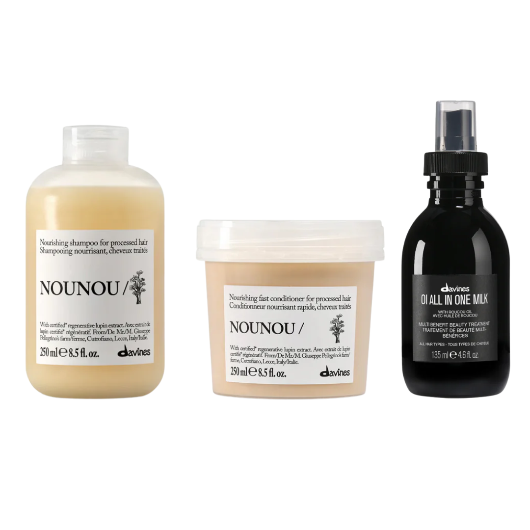 Davines NOUNOU + OI Milk Trio | Nourishing Repair and Shine Bundle for Processed Hair