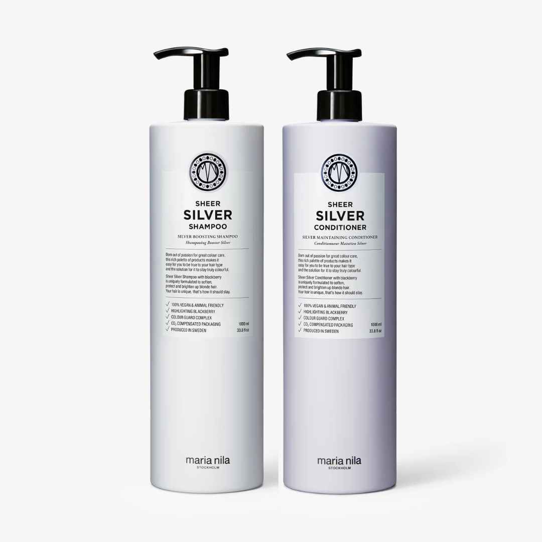 Maria Nila Sheer Silver Shampoo & Conditioner Pro-Size Duo - Litre Violet Toning Set