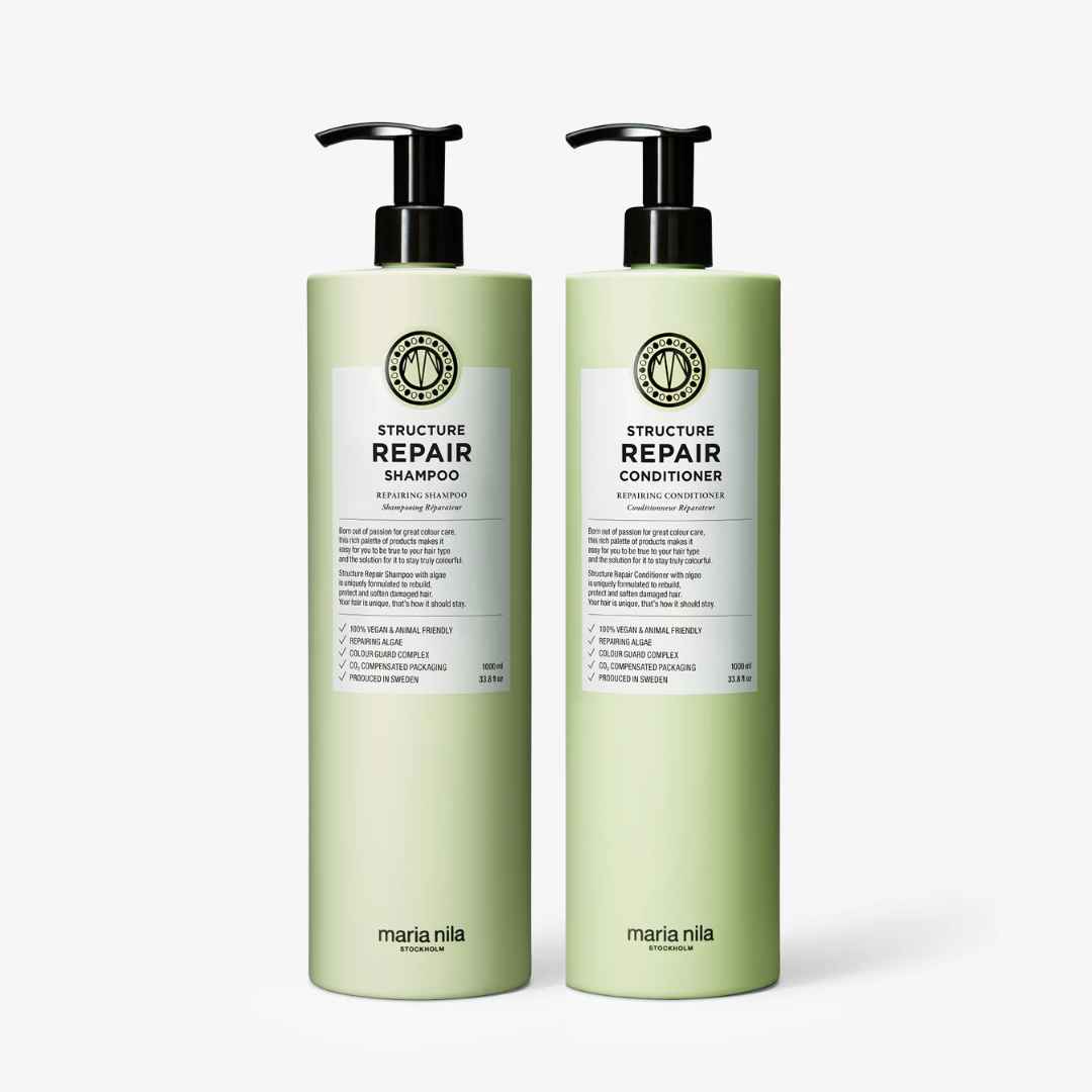 Maria Nila Structure Repair Shampoo & Conditioner Pro-Size Duo - Litre Repair Set for Damaged Hair