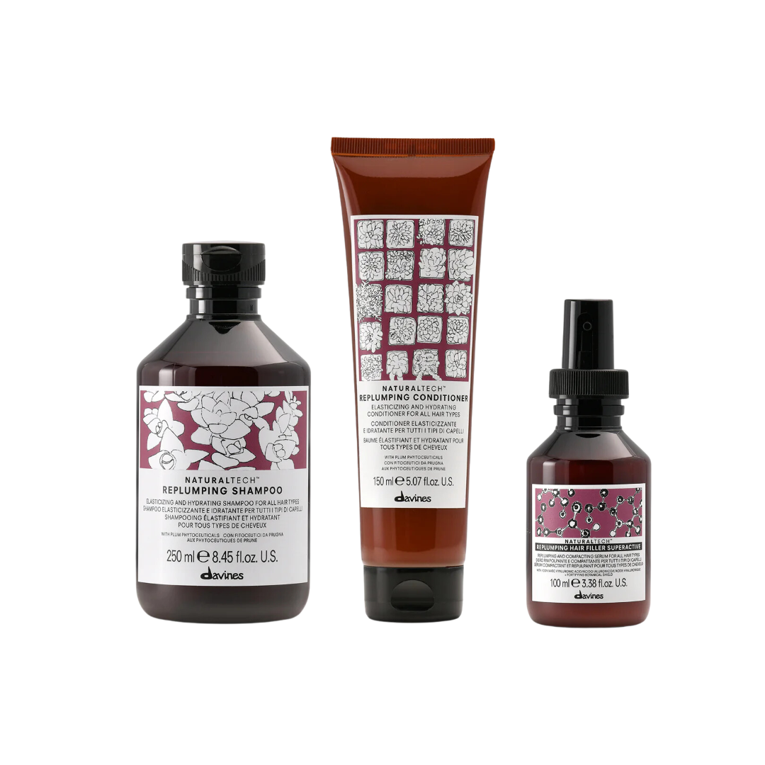 Davines REPLUMPING Starter Trio | Shampoo, Conditioner & Hair Filler for Fine Hair