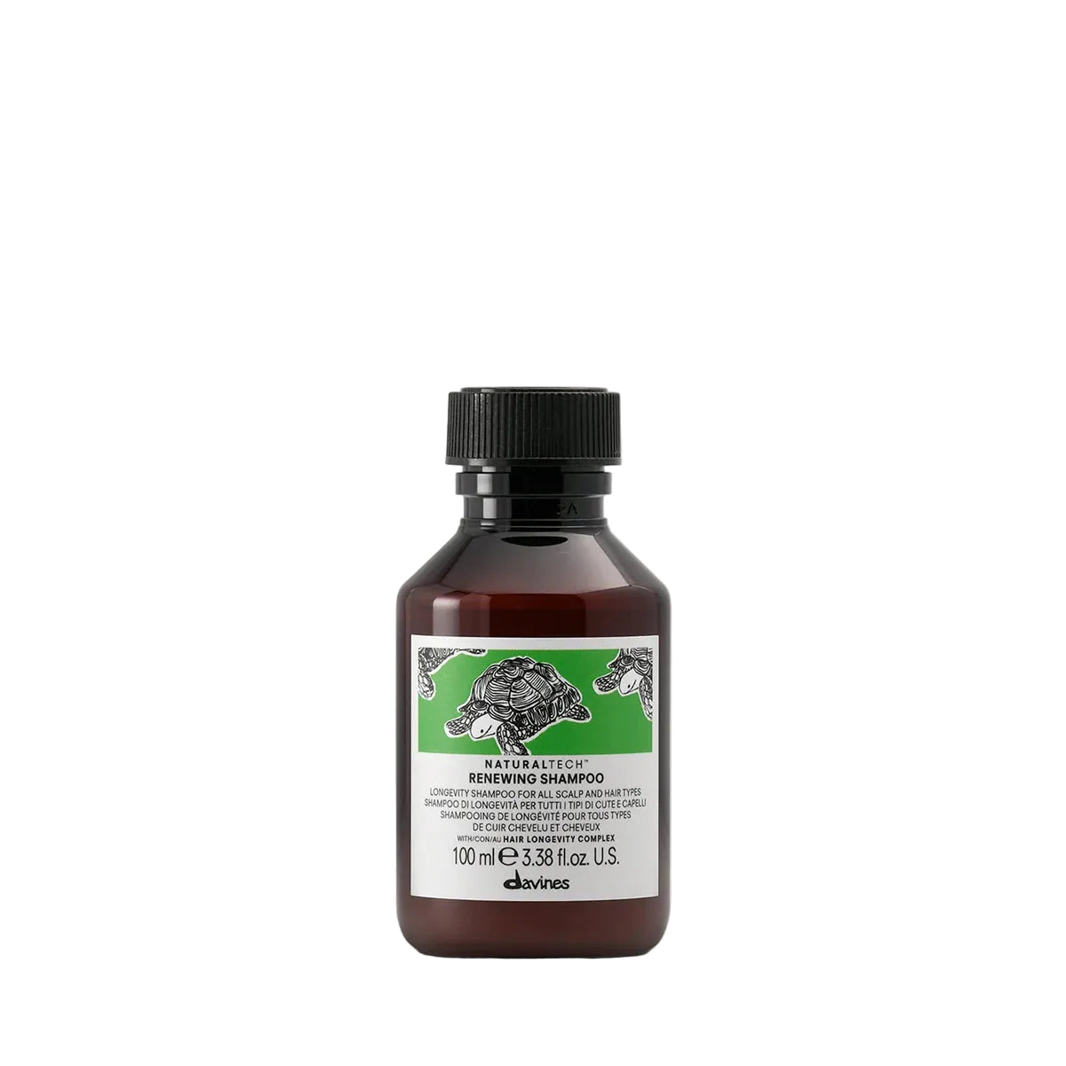 Bottle of Davines shampoo with a green label on a white background