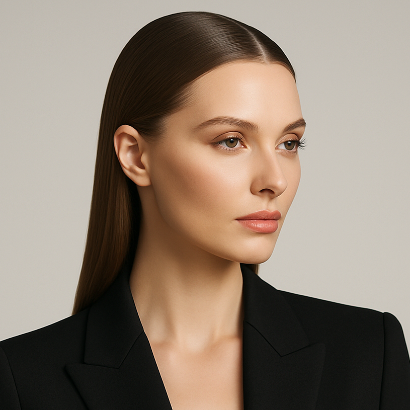 white model with smooth hair